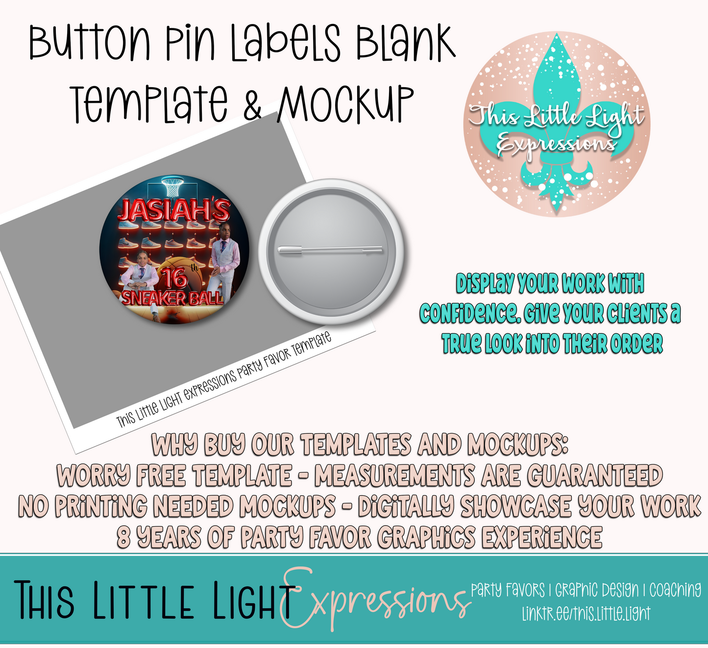 Button Pins Template and Mockup for Photoshop | Digital Download | For Party Favors