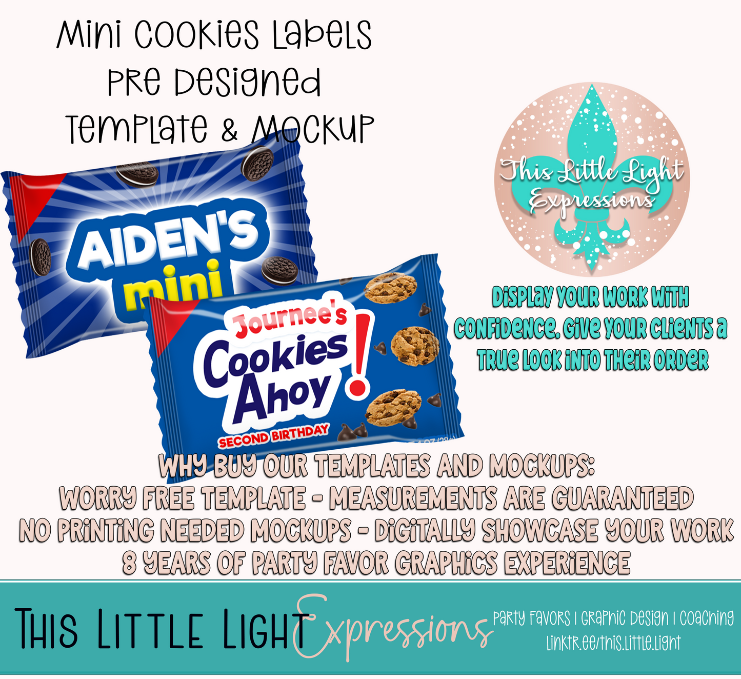 Mini Cookies | Oreo and Chocolate Chip | Template and Mockup for Photoshop | Digital Download | For Party Favors