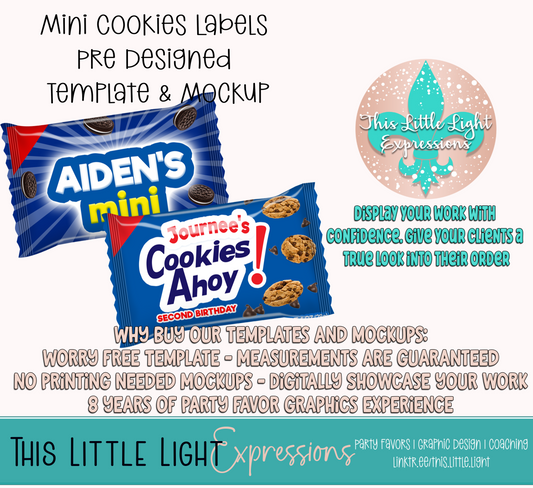 Mini Cookies | Oreo and Chocolate Chip | Template and Mockup for Photoshop | Digital Download | For Party Favors