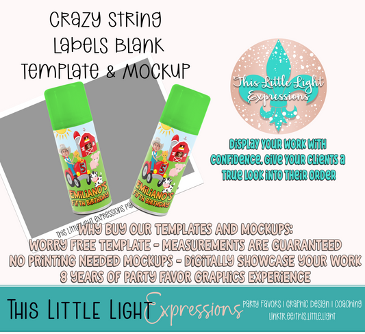 Crazy String Labels Template and Mockup for Canva | Digital Download | For Party Favors