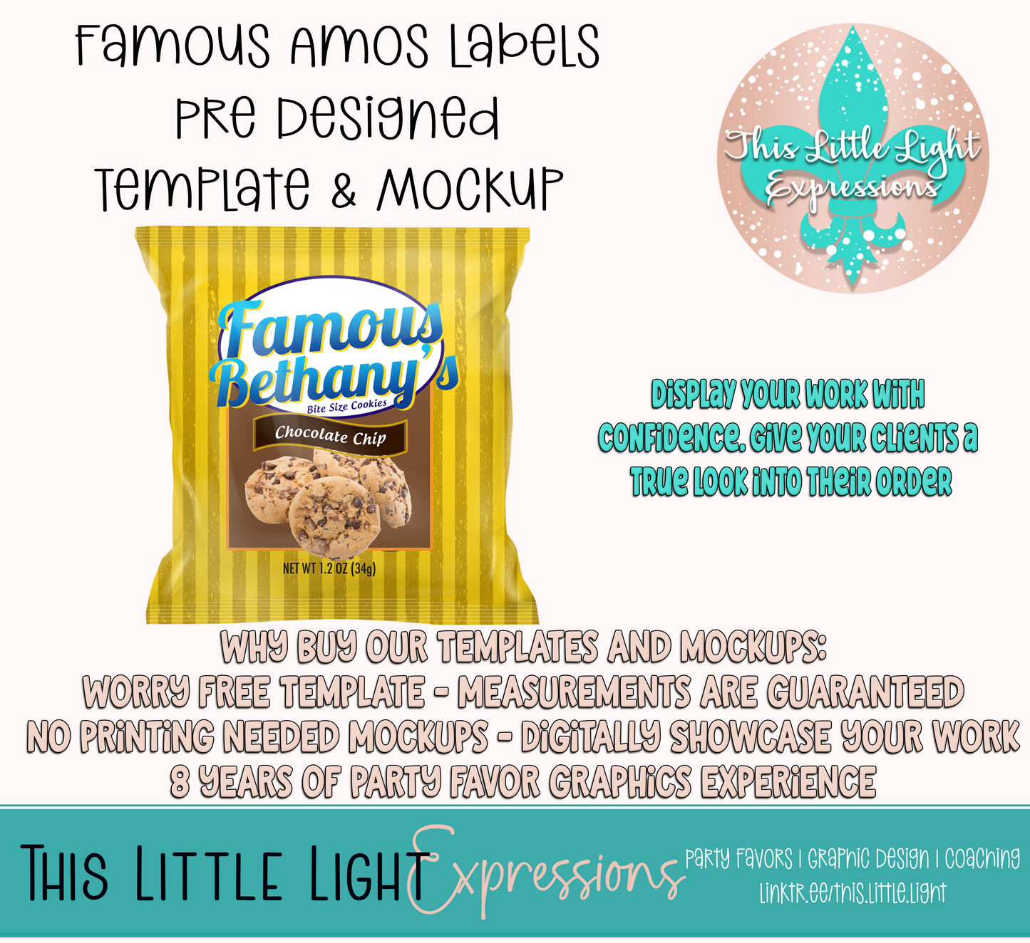 Famous Amos Template and Mockup for Canva | Digital Download | For Party Favors