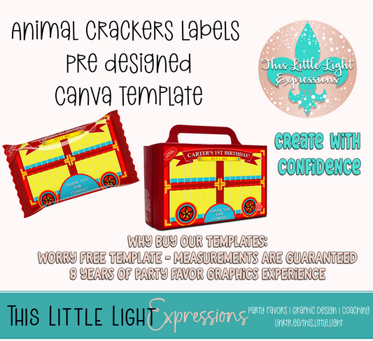 Animal Crackers Pack and Box | Pre Designed Template for Canva | Digital Download | For Party Favors