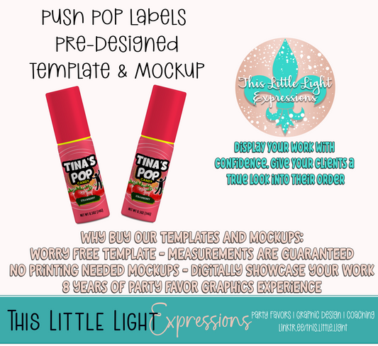 Push Pop Template and Mockup for Canva | Digital Download | For Party Favors