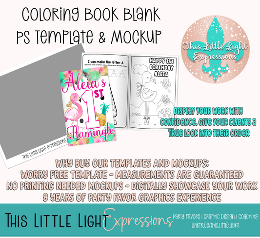 Coloring Book Template and Mockup for Photoshop | Digital Download | For Party Favors