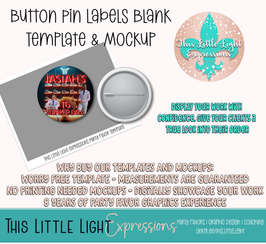 Button Pins Template and Mockup for Canva | Digital Download | For Party Favors