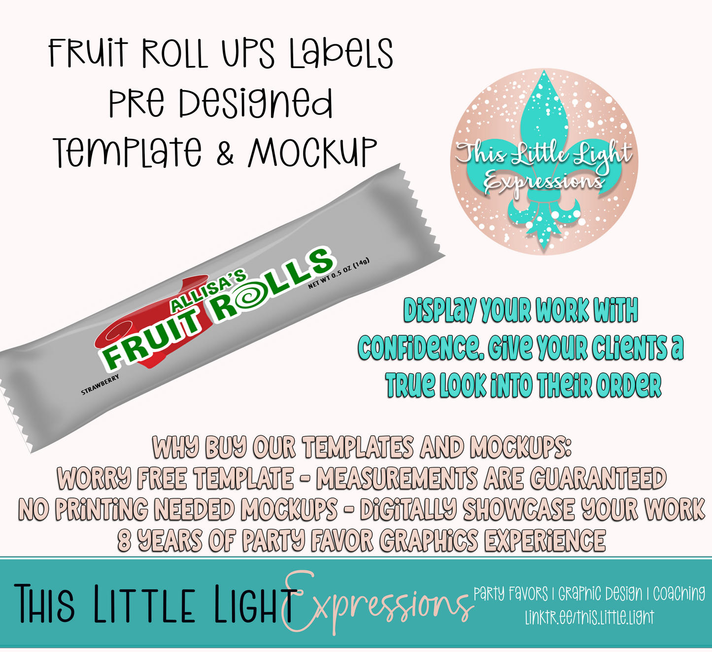 Fruit Roll ups Labels Template and Mockup for Canva | Digital Download | For Party Favors