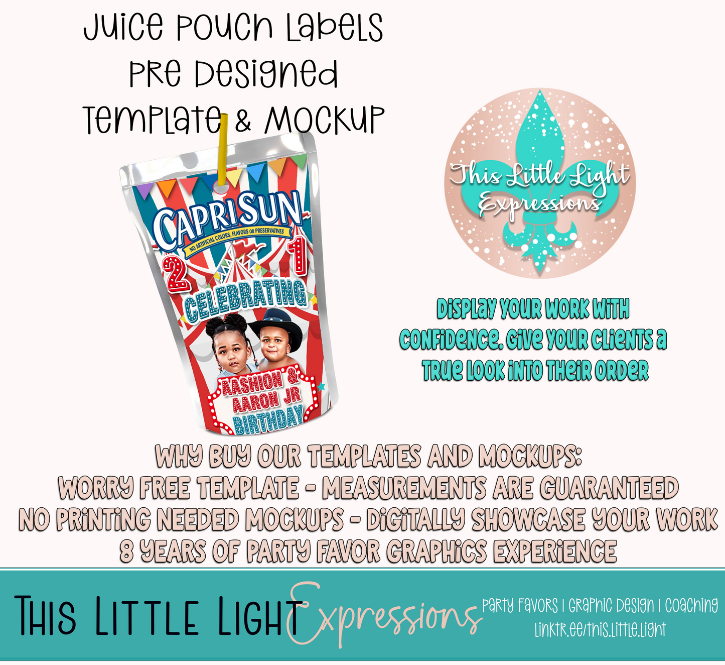 Juice Pouch Labels Template and Mockup for Canva | Digital Download | For Party Favors