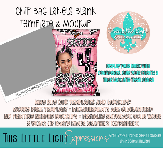 Chip Bag Template and Mockup for Canva | Digital Download | For Party Favors