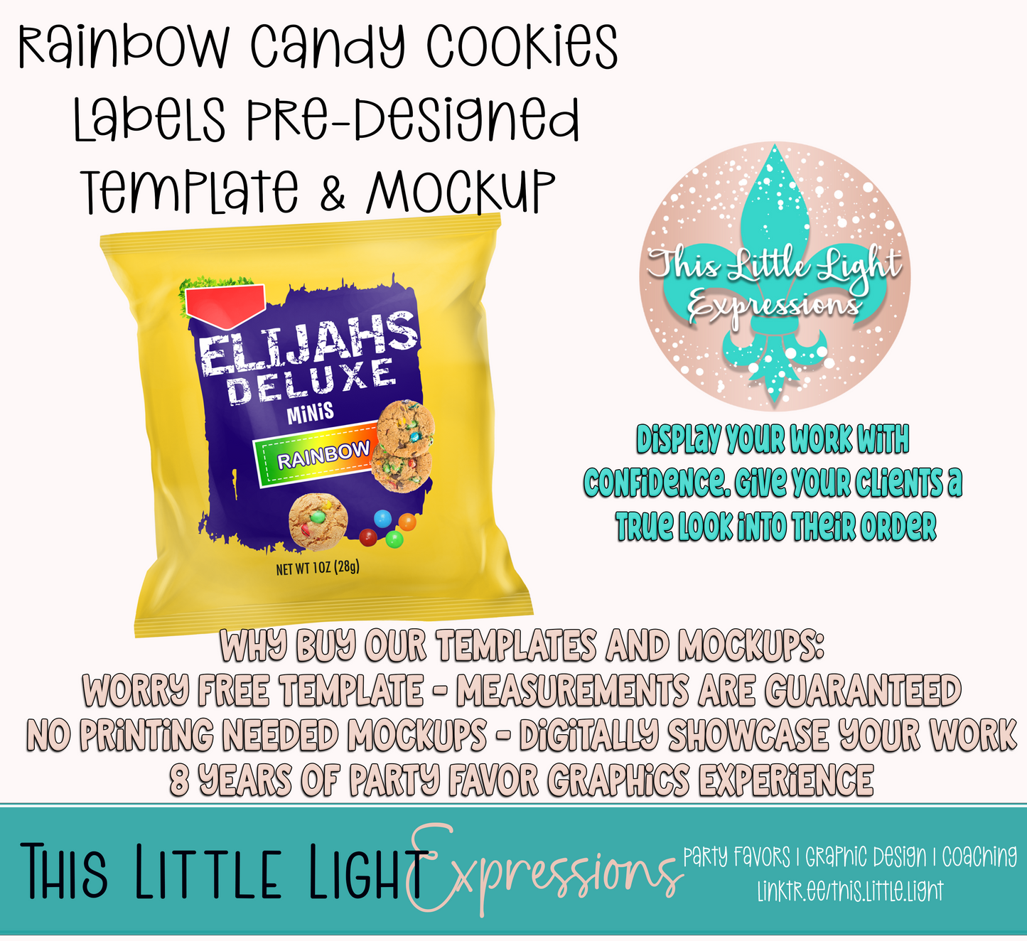 Rainbow m&m Cookies Template and Mockup for Canva | Digital Download | For Party Favors