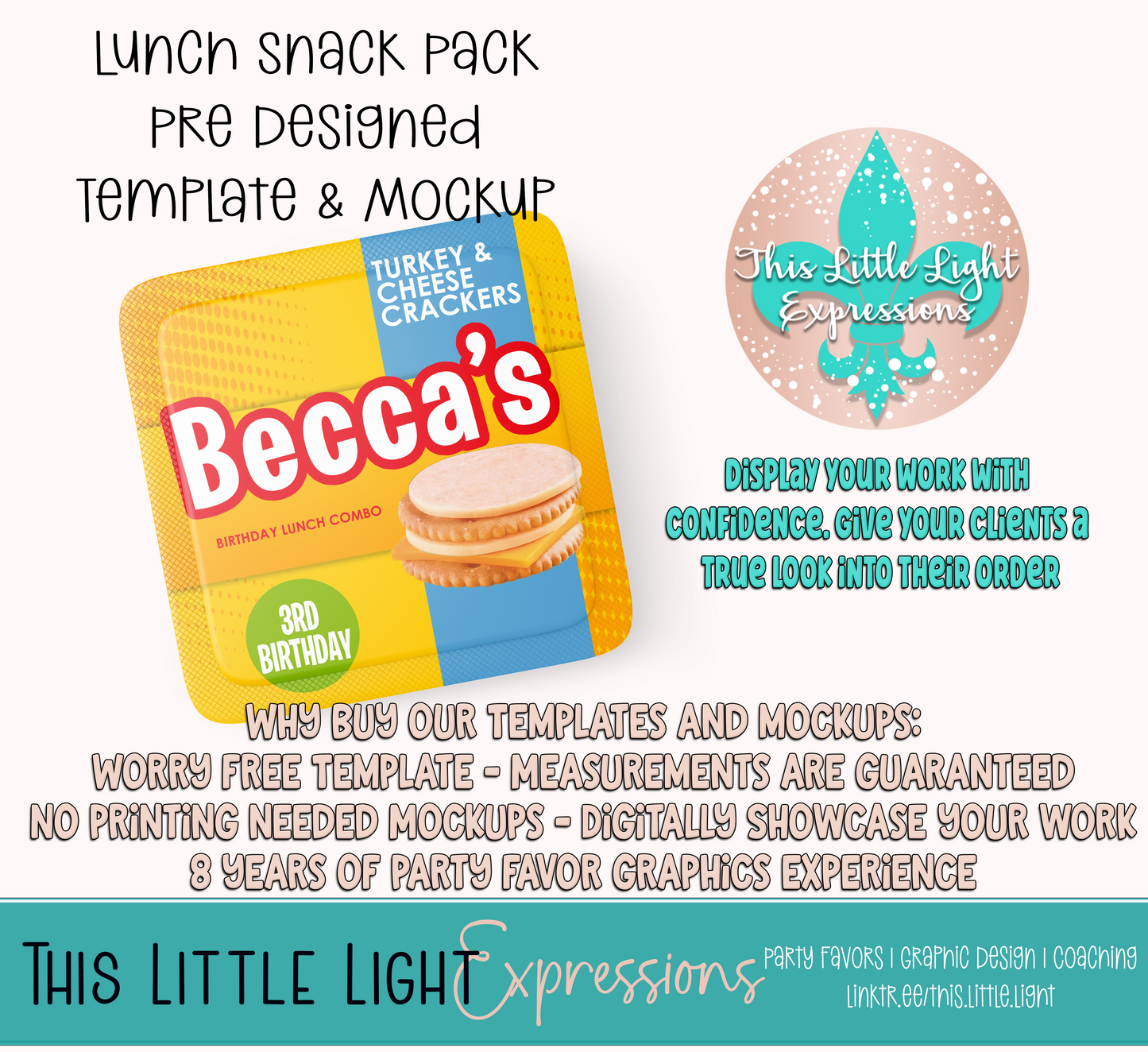 Lunch Pack Template and Mockup for Canva | Digital Download | For Party Favors