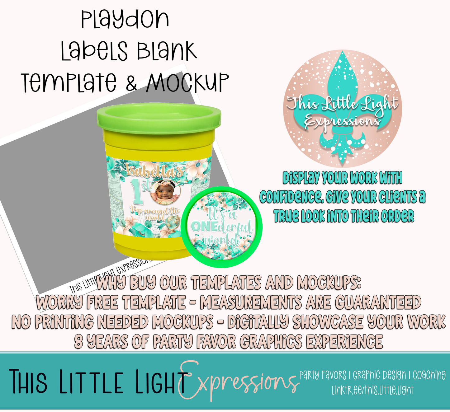 2oz Playdoh Labels Template and Mockup for Photoshop | Digital Download | For Party Favors