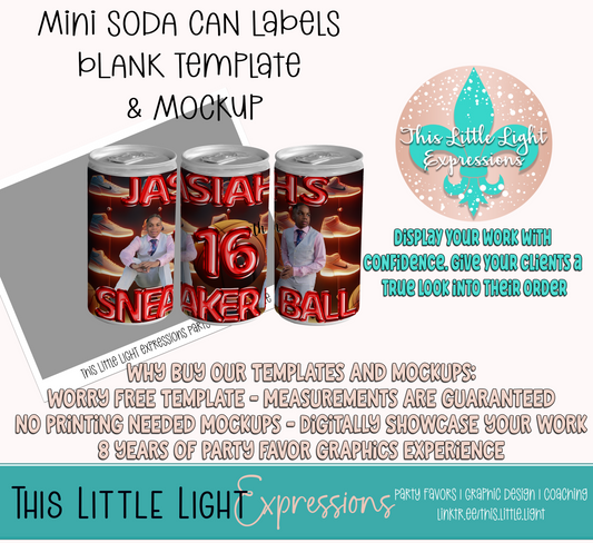 Mini Soda Cans Template and Mockup for Photoshop | Digital Download | For Party Favors