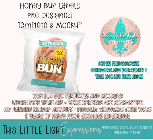 Honey Buns Template and Mockup for Canva | Digital Download | For Party Favors