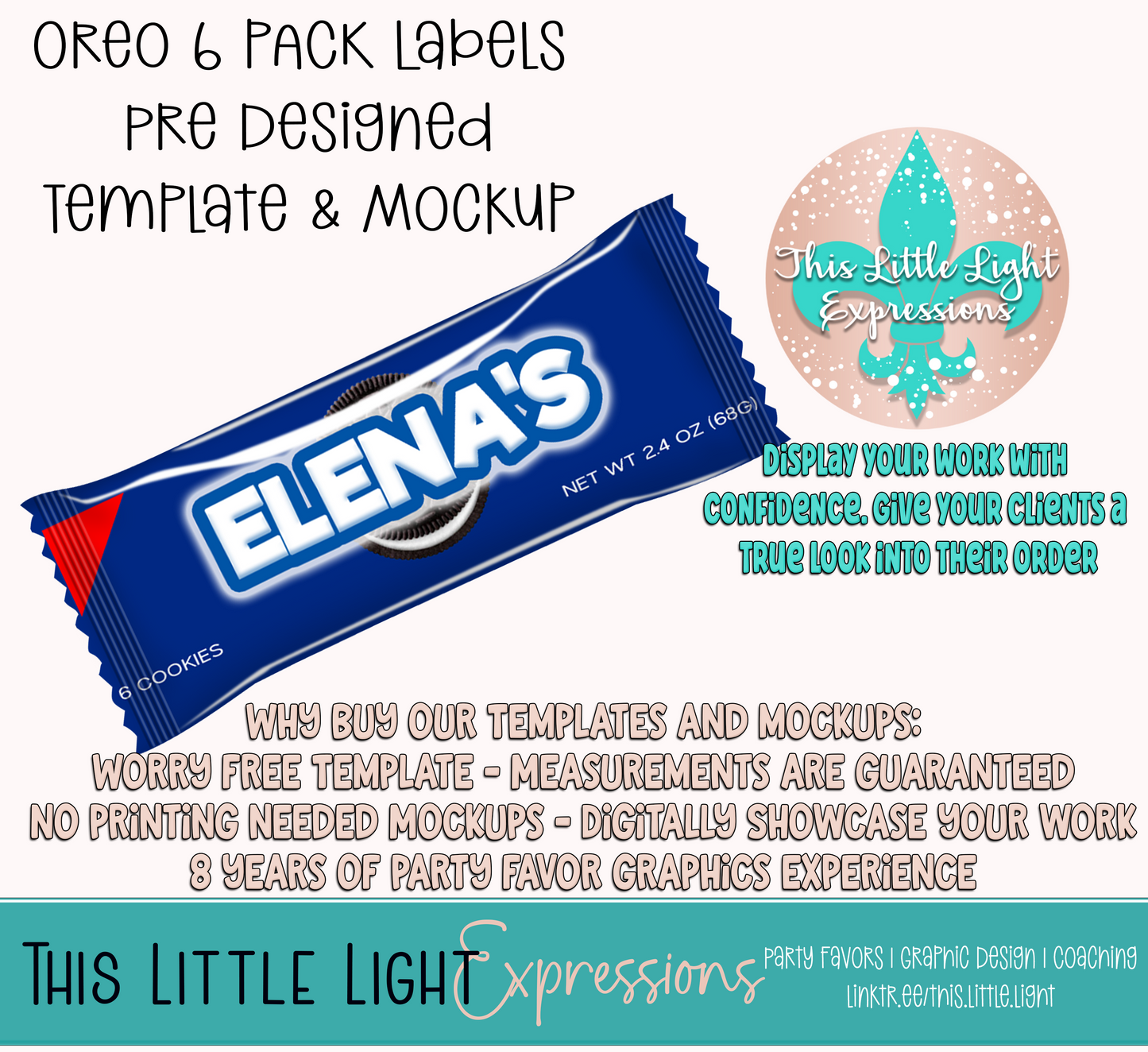 Oreo 6 Pack Cookies Labels Template and Mockup for Photoshop | Digital Download | For Party Favors