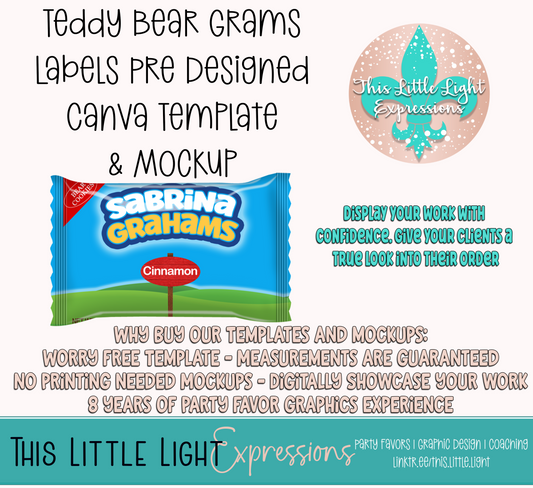 Teddy Bear Graham Crackers Template and Mockup for Photoshop | Digital Download | For Party Favors