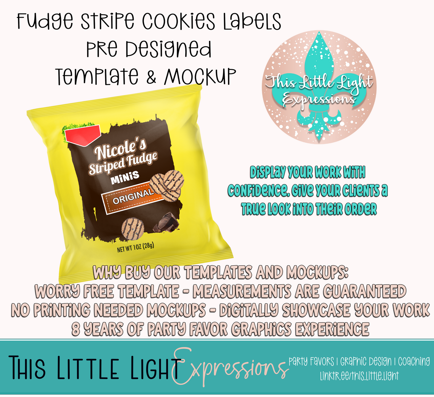 Fudge Striped Cookies Template and Mockup for Canva | Digital Download | For Party Favors