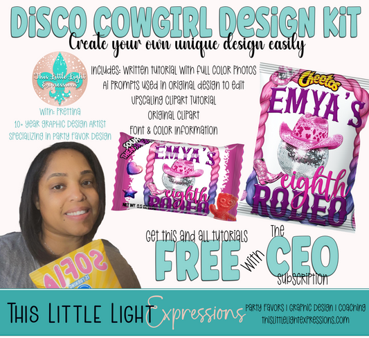 Disco Cowgirl Design Kit Tutorial |  Editable Designs | Instant Download