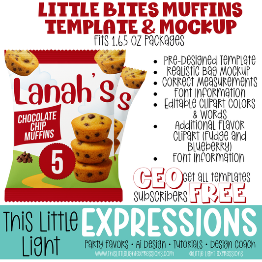 Little Bites Muffins Packet Template & Mockup | Canva or Photoshop |  Digital Download | CEO Subscribers get for FREE