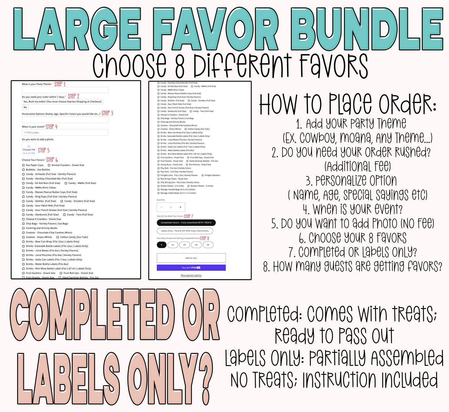 Large Party Favor Package | Build Your 8 Favor Package | Any Theme