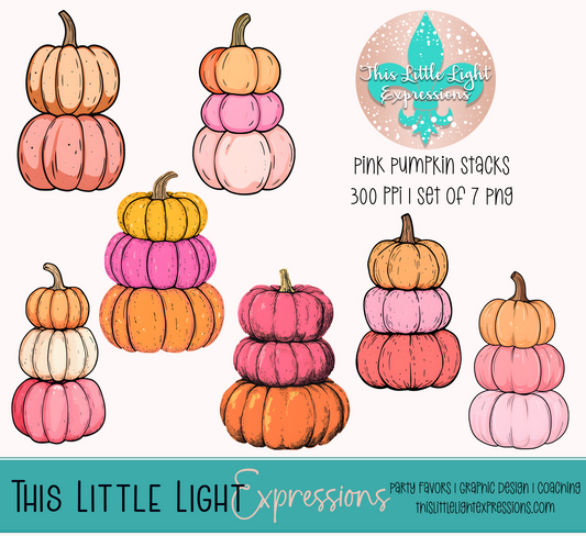 Pink Pumpkin Stacks Clipart | Instant Digital Download | Graphics