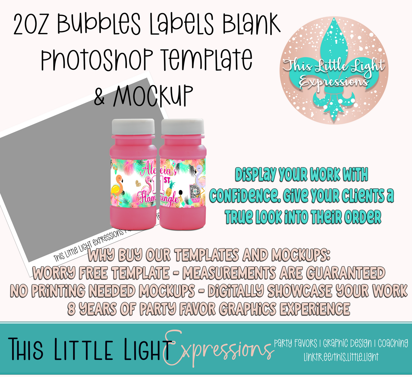 2oz Bubbles Template and Mockup for Photoshop | Digital Download | For Party Favors