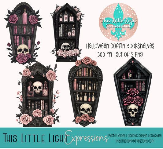 Halloween Coffin Bookshelves Clipart | Instant Download Digital Files