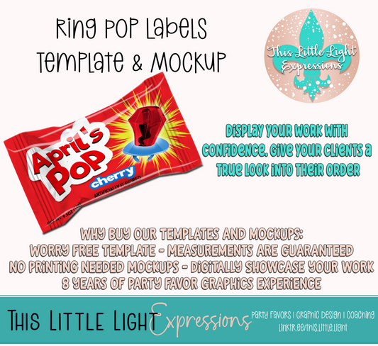 Ring Pop Template and Mockup for Canva | Digital Download | For Party Favors