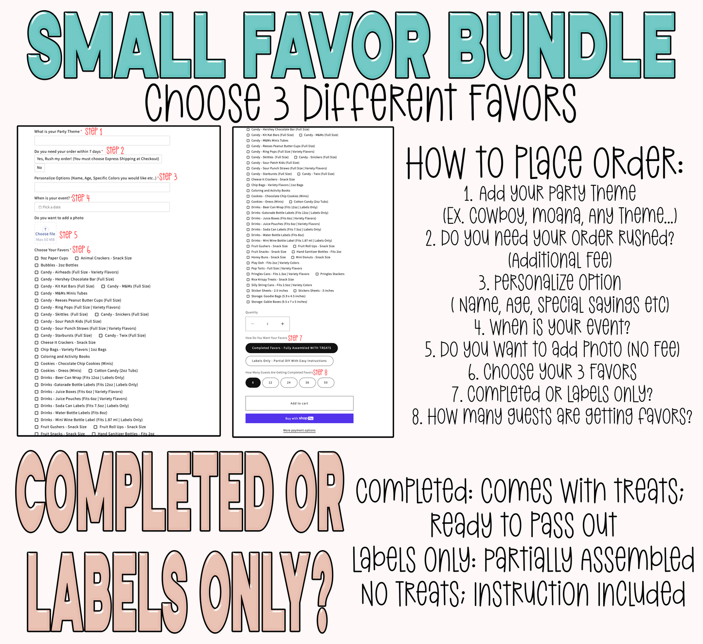Small Party Favor Package | Build Your 3 Favor Package | Any Theme