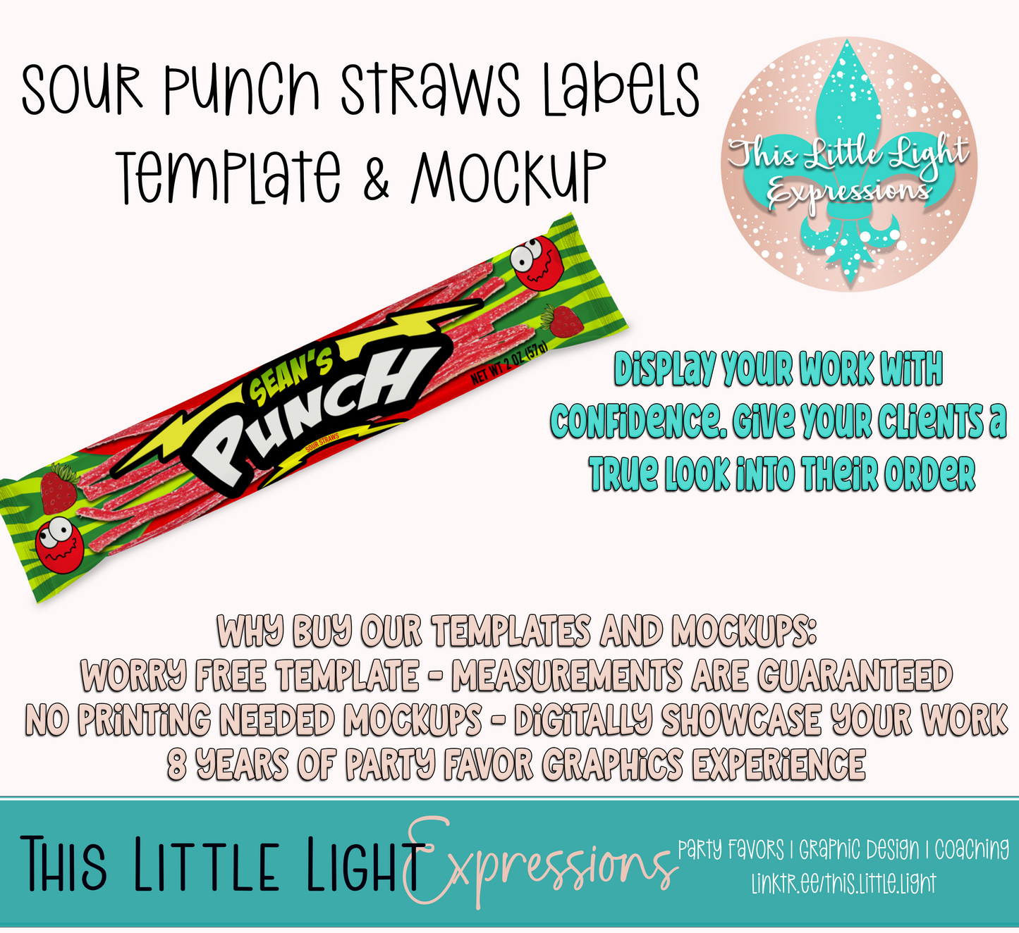 Sour Punch Straws Candy Template and Mockup for Canva | Digital Download | For Party Favors