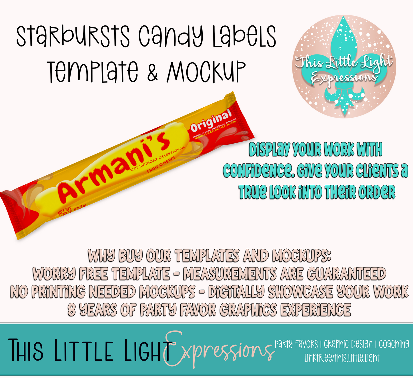 Starbursts Candy Template and Mockup for Canva | Digital Download | For Party Favors