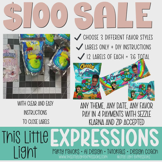 $100 Small Party Favor Package | Labels Only Sale | Build Your 3 Favor Package | Pick any 3 Favors | Any Theme